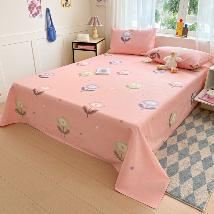 91家纺网 家纺一手货源 找家纺 莱通2025新款原棉老粗布床单 花雨点滴