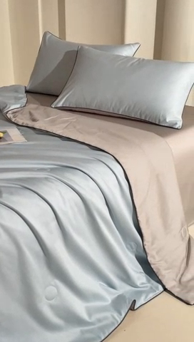 91家纺网 家纺一手货源 找家纺 笙意家纺 2025新款凉感水洗真丝麻绳双拼夏凉被-华尔兹系列 华尔兹-天空蓝+山灰