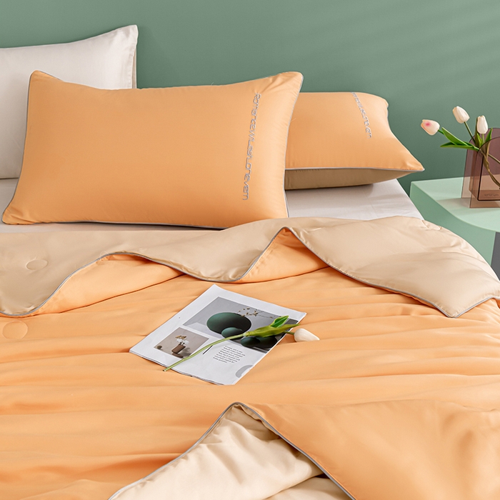 91家纺网 家纺一手货源 找家纺 子由家居 2025新款水洗真丝轻奢绣花系列夏被四件套 轻奢绣花-雅橘