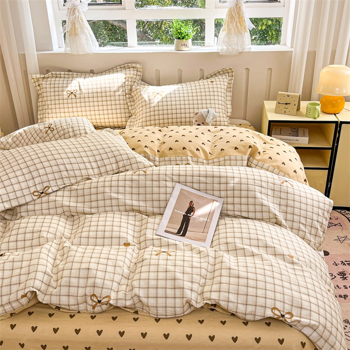 91家纺网 家纺一手货源 找家纺 大吉 2025新款100全棉纯棉喷气小清新被套四件套纯棉三件套床笠四件套单被套单枕套 小欢喜