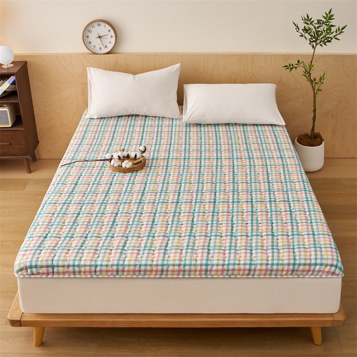 91家纺网 家纺一手货源 找家纺 艺博床垫 2025新款水洗棉棉花床垫成人款 冰淇淋格