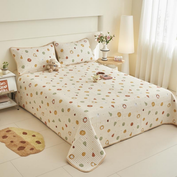 91家纺网 家纺一手货源 找家纺 子由家居 2025新款纯棉印花夹棉床盖 棉花被-南瓜