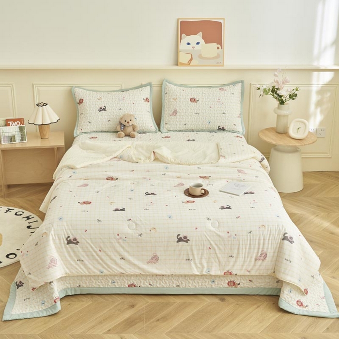 91家纺网 家纺一手货源 找家纺 子由家居 2025新款凉感丝豆豆夏被四件套 凉感豆豆被-动物世界