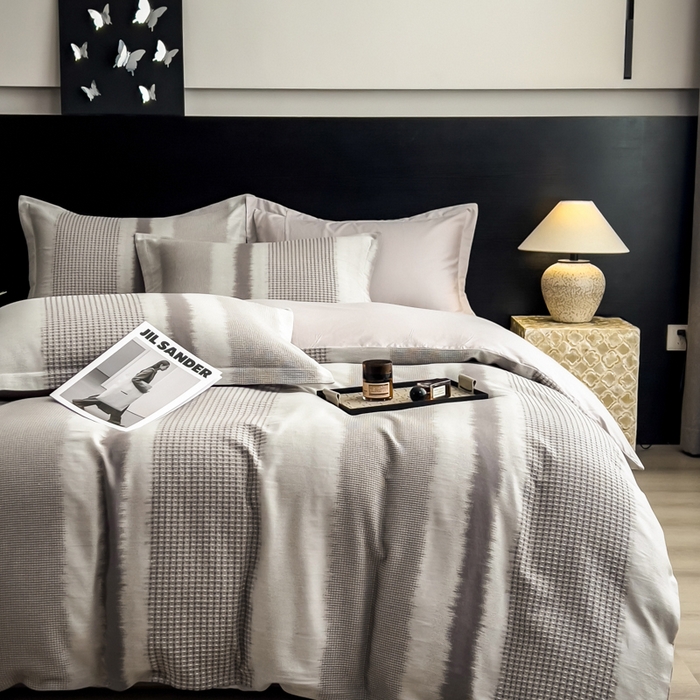 91家纺网 家纺一手货源 找家纺 倾慕家纺 2025新款60S提花全棉四件套 波格灰