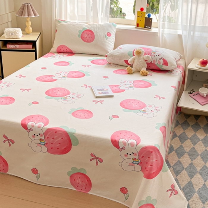 91家纺网 家纺一手货源 找家纺 莱通2025新款原棉老粗布床单 兔兔晚安