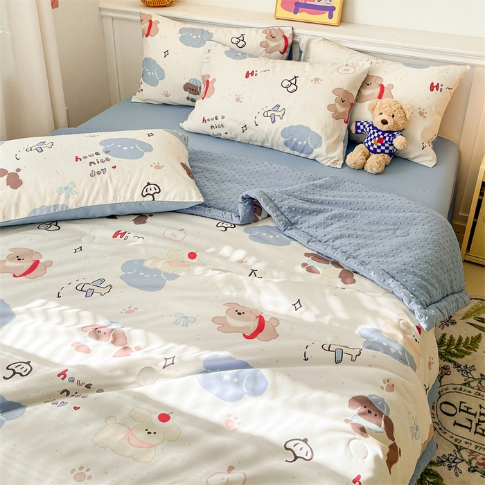 91家纺网 家纺一手货源 找家纺 盛秋家纺 2026新款A类水洗棉豆豆夏被系列 开心乐园+海清