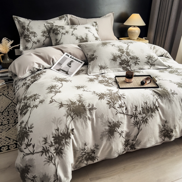 91家纺网 家纺一手货源 找家纺 倾慕家纺 2025新款60S提花全棉单品被套 南枝绿