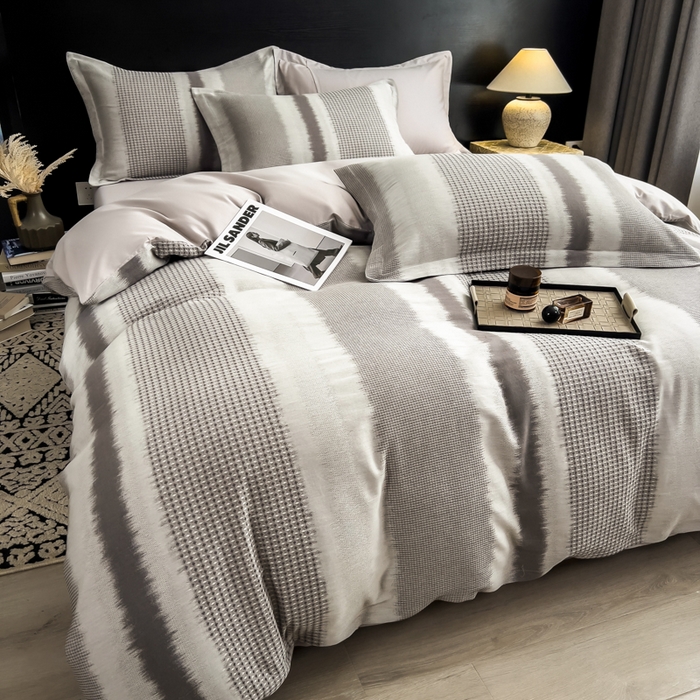 91家纺网 家纺一手货源 找家纺 倾慕家纺 2025新款60S提花全棉单品被套 波格灰