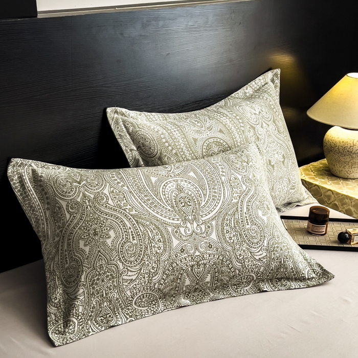 91家纺网 家纺一手货源 找家纺 倾慕家纺 2025新款60S提花全棉单品枕套 皇室贵族绿