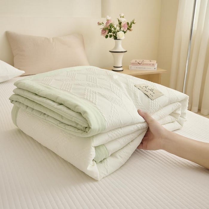 91家纺网 家纺一手货源 找家纺 子由家居 2025新款针织菱形格提花大豆被被子被芯 菱形格-果绿