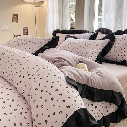 首尔家纺 2025新款针织双层纱四件套系列 小豹纹-粉