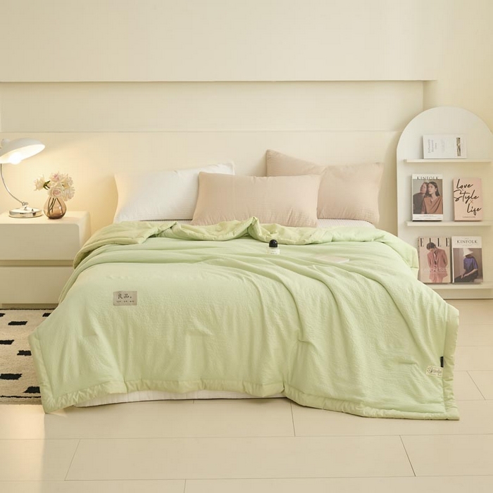 91家纺网 家纺一手货源 找家纺 子由家居 2025新款双层邹邹格大豆纤维夏被被子夏被 邹邹格-果绿