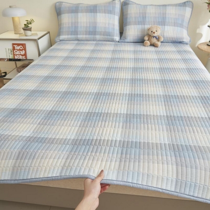 子由家居 2025新款纯棉印花夹棉床盖 棉花被-经典格