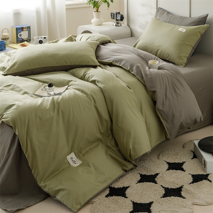 91家纺网 家纺一手货源 找家纺 （总）798家纺 2025新款全棉13070纯色双拼系列单被套场景一