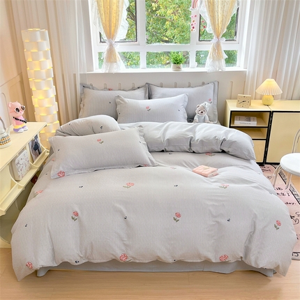 大吉 2025新款100全棉纯棉喷气小清新被套四件套纯棉三件套床笠四件套单被套单枕套 法南玫瑰