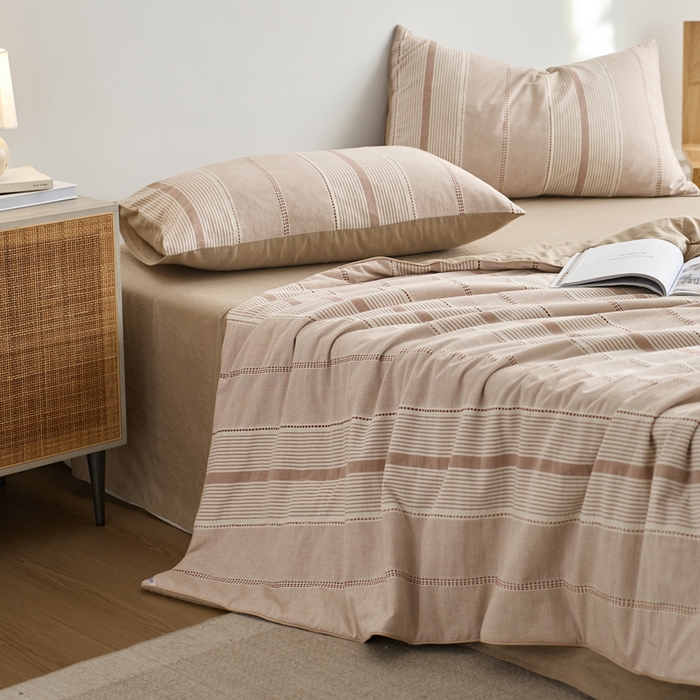 91家纺网 家纺一手货源 找家纺 2025新款原创侘寂系列全棉夏被-夏被四件套 瑞系蜜粉