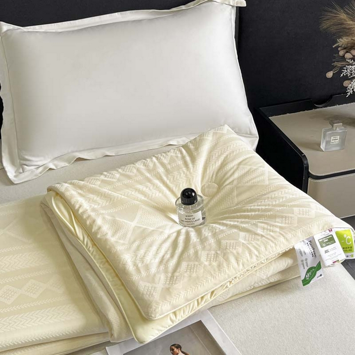91家纺网 家纺一手货源 找家纺 子由家居 2025新款凉感丝浮雕提花大豆夏被被子被芯 菱形纹-米白