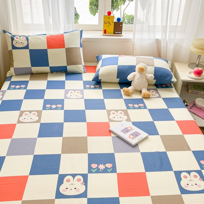 91家纺网 家纺一手货源 找家纺 莱通2025新款原棉老粗布床单 梦格兔兔