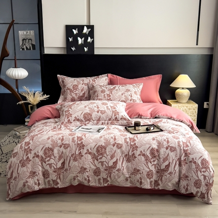倾慕家纺 2025新款60S提花全棉单品被套 洛丽塔红