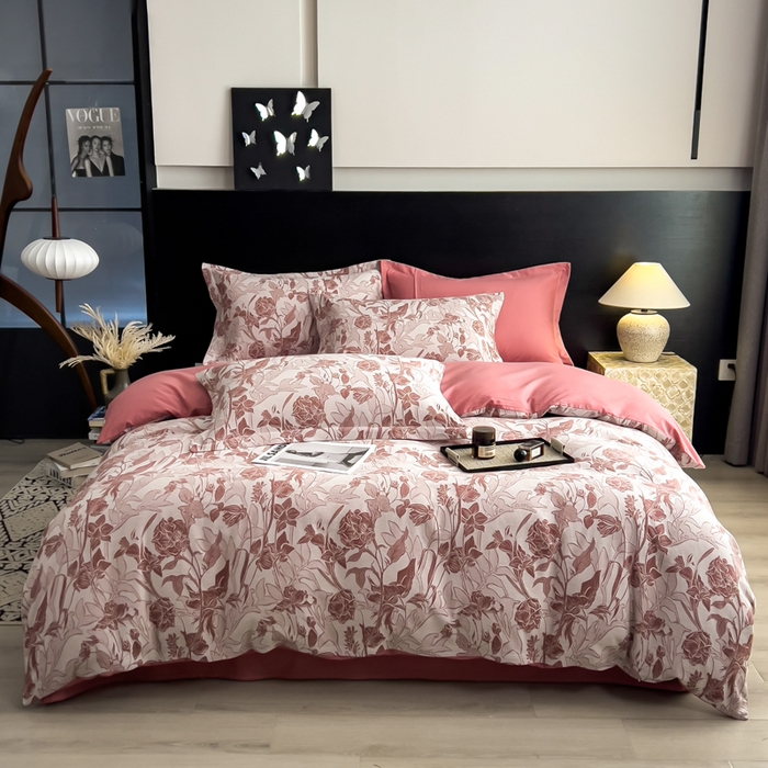 91家纺网 家纺一手货源 找家纺 倾慕家纺 2025新款60S提花全棉单品被套 洛丽塔红