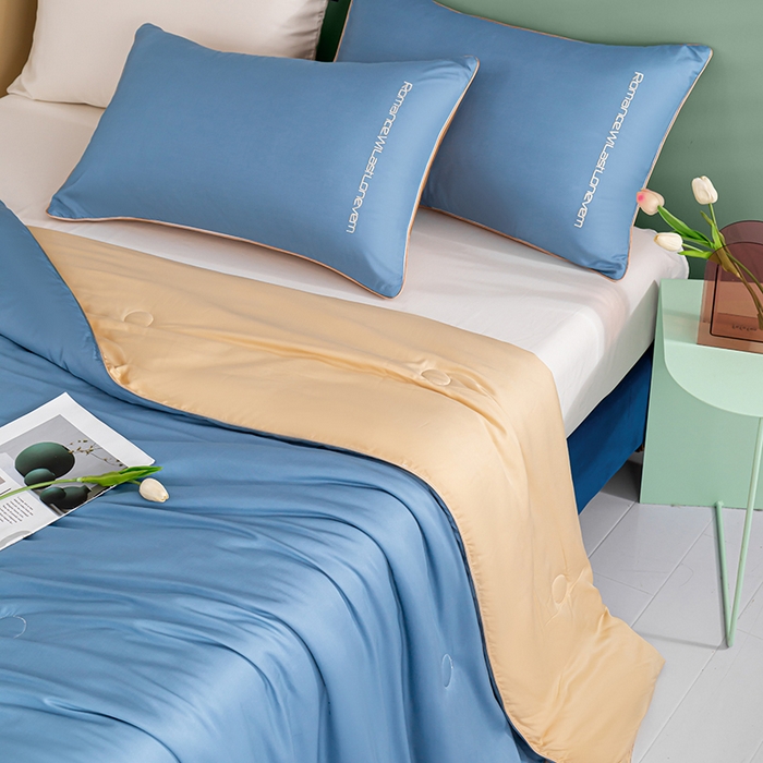 91家纺网 家纺一手货源 找家纺 子由家居 2025新款水洗真丝轻奢绣花系列夏被四件套 轻奢绣花-宾利蓝