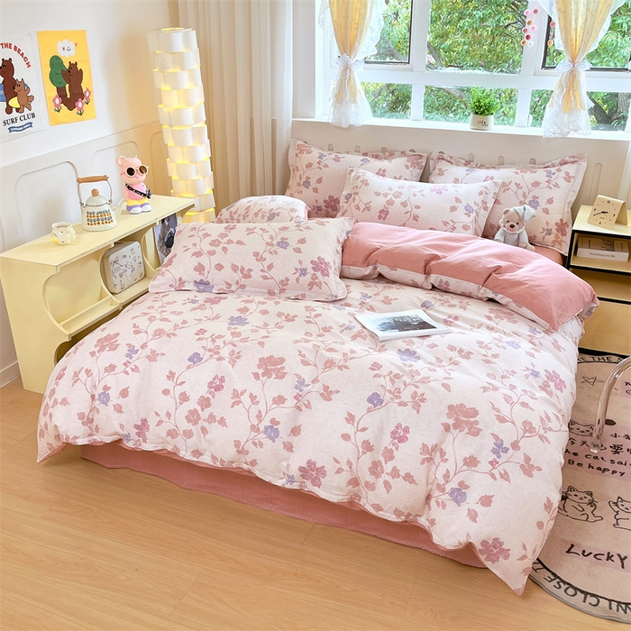 91家纺网 家纺一手货源 找家纺 大吉 2025新款100全棉纯棉喷气小清新被套四件套纯棉三件套床笠四件套单被套单枕套 春日