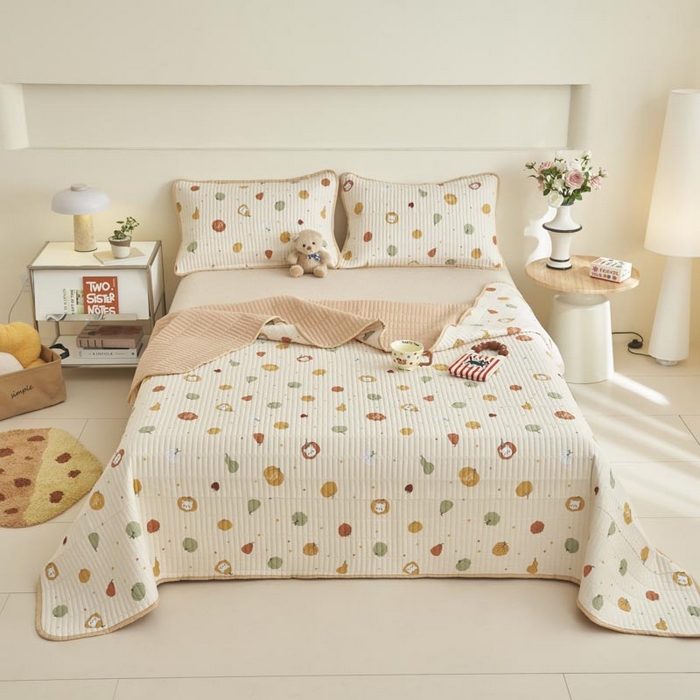 91家纺网 家纺一手货源 找家纺 子由家居 2025新款纯棉印花夹棉床盖 棉花被-南瓜