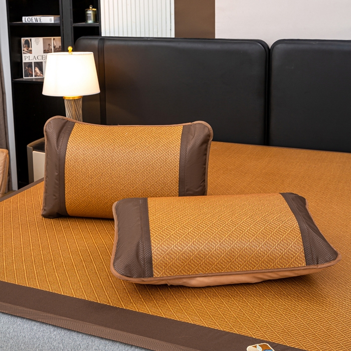 91家纺网 家纺一手货源 找家纺 81号家纺 2025新款古藤席三件套凉席三件套 古藤席-条纹咖