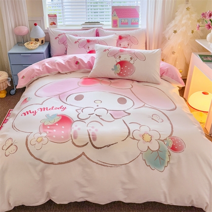 91家纺网 家纺一手货源 找家纺 2025新款大版三丽鸥全棉数码印花四件套【含防伪标】 草莓美乐蒂