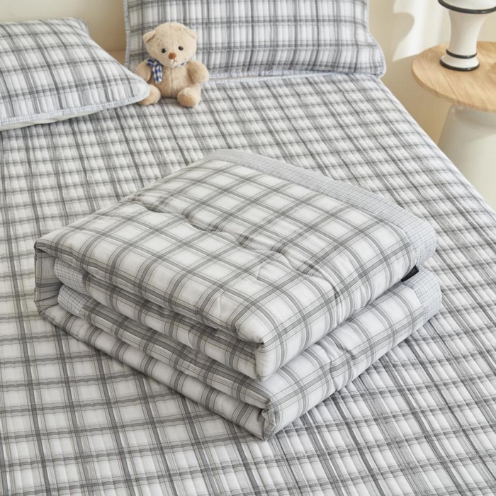 91家纺网 家纺一手货源 找家纺 子由家居 2025新款纯棉新疆棉花被被子被子 棉花被-灰色格