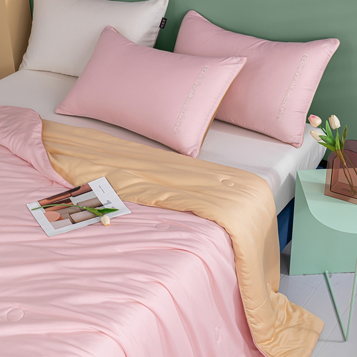 91家纺网 家纺一手货源 找家纺 子由家居 2025新款水洗真丝轻奢绣花系列夏被四件套 轻奢绣花-暗粉