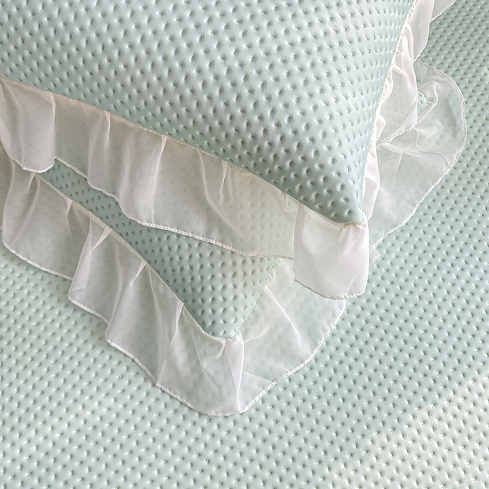 91家纺网 家纺一手货源 找家纺 眠势力 2025新款华夫格花边床笠豆豆凉席款夏季凉感床垫保护套 （提供买家秀） 青春绿