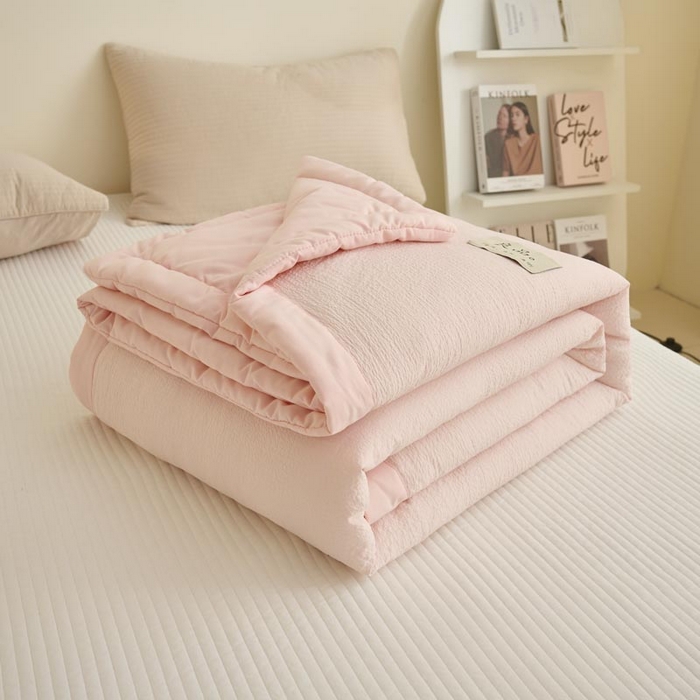 91家纺网 家纺一手货源 找家纺 子由家居 2025新款双层邹邹格大豆纤维夏被被子夏被 邹邹格-浅粉