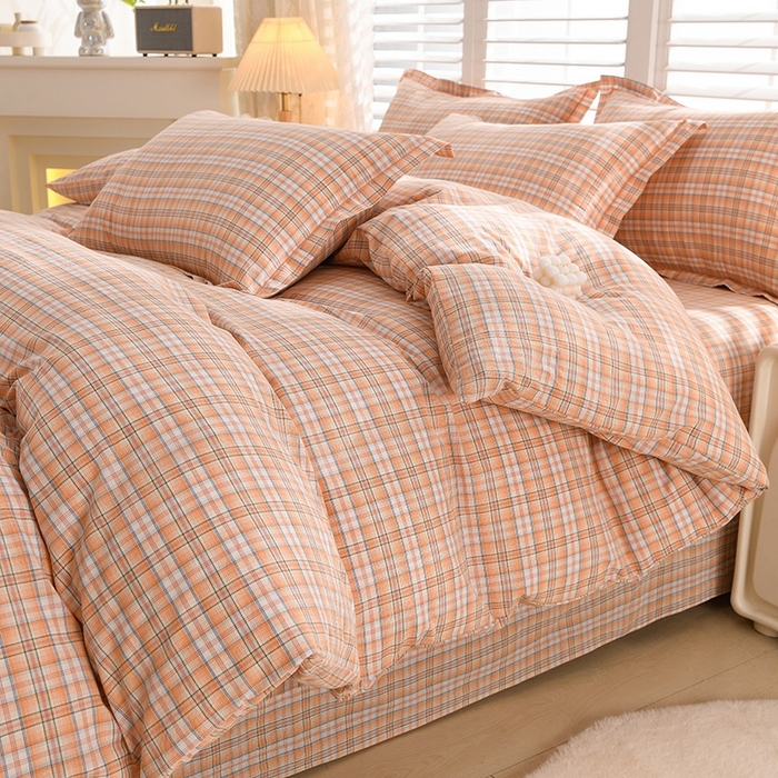 91家纺网 家纺一手货源 找家纺 润淳家居 2025新款A类全棉水洗棉四件套三件套 巴比 桔