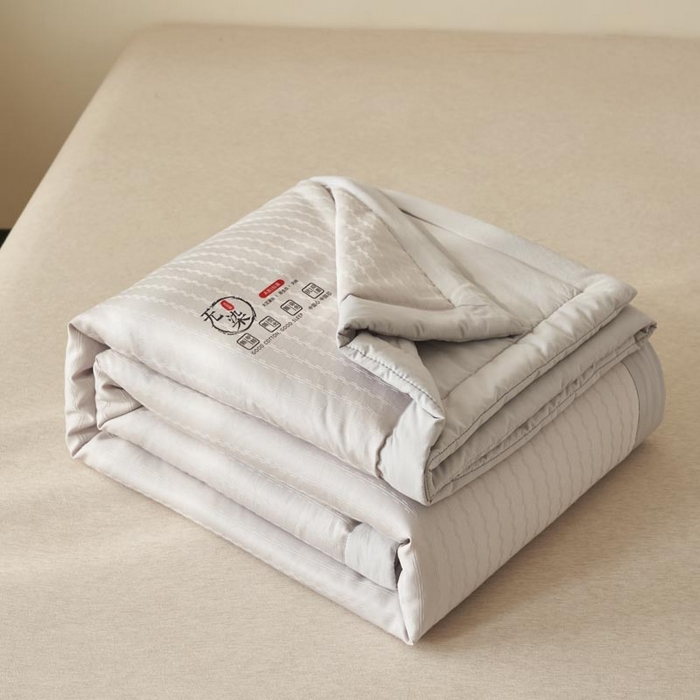 91家纺网 家纺一手货源 找家纺 子由家居 2025新款水洗棉原棉提花大豆夏被被子被芯 原棉-浅灰