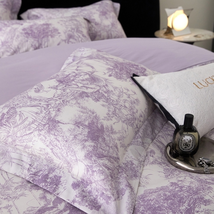 91家纺网 家纺一手货源 找家纺 2025春夏新款【奥斯汀】红金裸盖™棉全棉纯棉红金裸盖棉四件套 （标准号全网控价（折后券后）不低于199元） 奥斯汀-紫