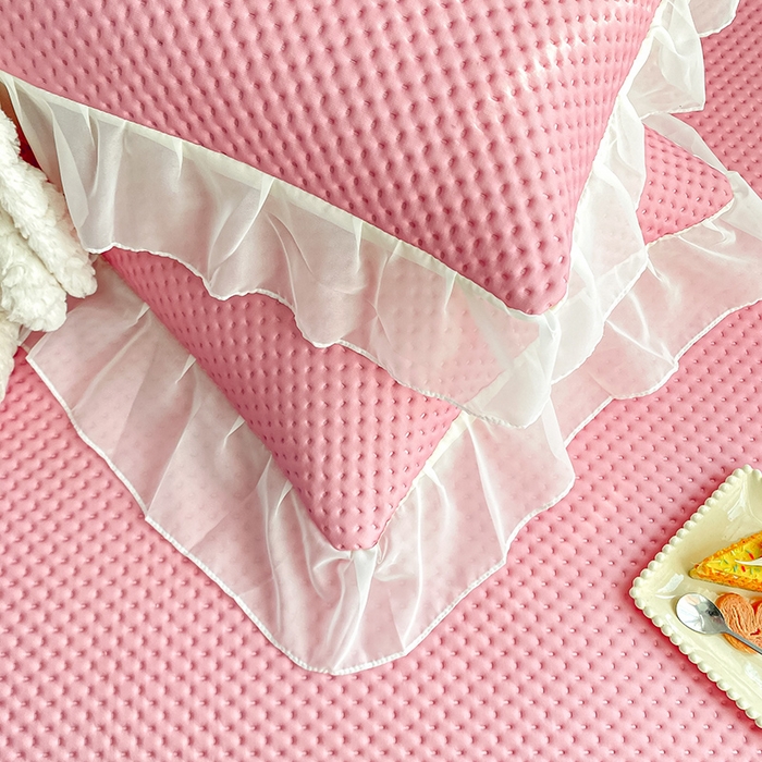 91家纺网 家纺一手货源 找家纺 眠势力 2025新款华夫格花边床笠豆豆凉席款夏季凉感床垫保护套 （提供买家秀） 紫豆沙