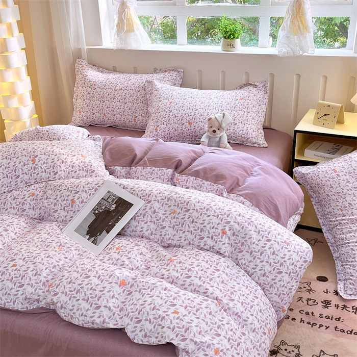 91家纺网 家纺一手货源 找家纺 大吉 2025新款100全棉纯棉喷气小清新被套四件套纯棉三件套床笠四件套单被套单枕套 紫薰