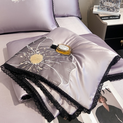 子由家居 2025新款水洗真丝贴布绣花花边夏被四件套-太阳花 太阳花-浅紫