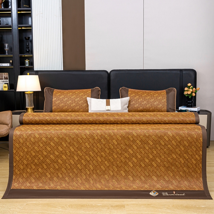 91家纺网 家纺一手货源 找家纺 81号家纺 2025新款古藤席三件套凉席三件套 古藤席-方格咖