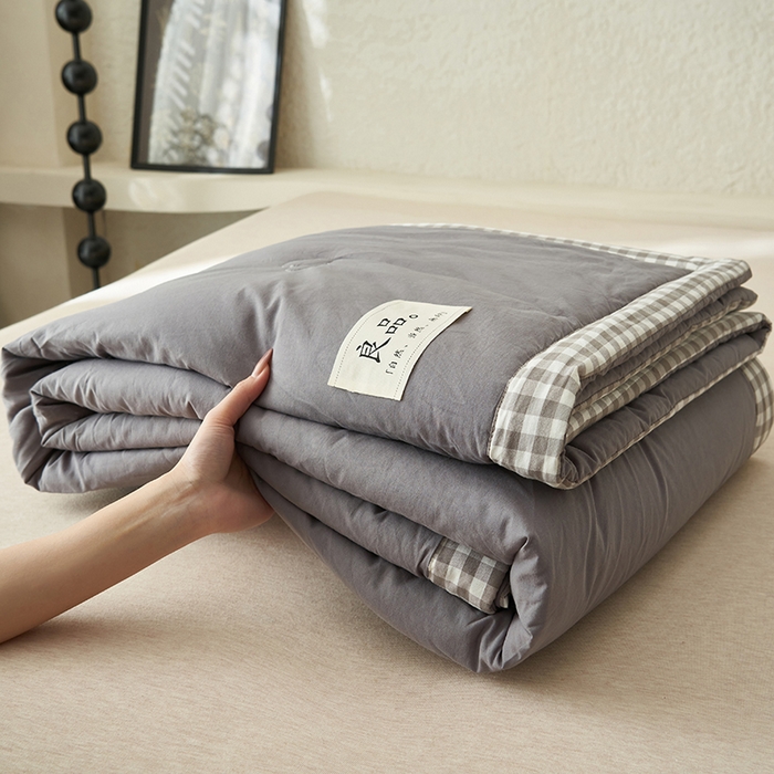 91家纺网 家纺一手货源 找家纺 子由家居 2025新款水洗棉棋盘格织标大豆纤维夏被被子被芯 棋盘格边夏被-暗灰