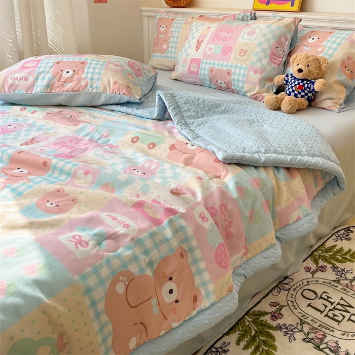 91家纺网 家纺一手货源 找家纺 盛秋家纺 2026新款A类水洗棉豆豆夏被系列 萌宠乐园+天空蓝