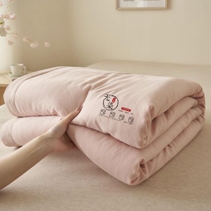子由家居 2025新款水洗棉原棉提花大豆夏被被子被芯 原棉-粉