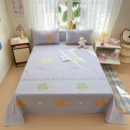 莱通2025新款原棉老粗布床单 枝叶爱意