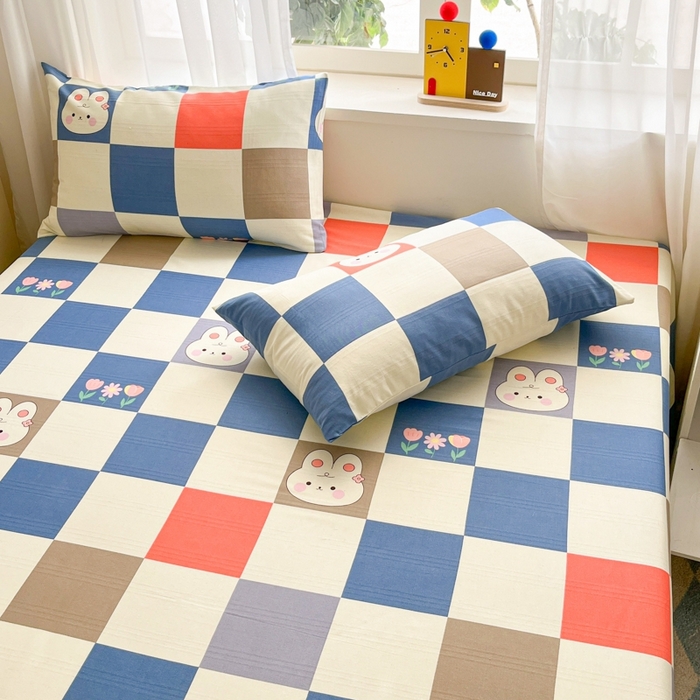 91家纺网 家纺一手货源 找家纺 莱通2025新款原棉老粗布床单 梦格兔兔