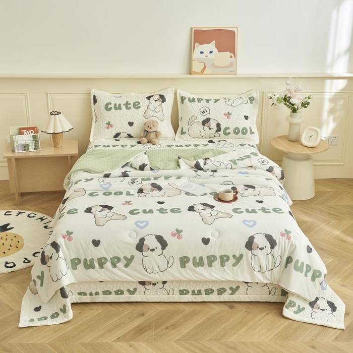 91家纺网 家纺一手货源 找家纺 子由家居 2025新款凉感丝豆豆夏被四件套 凉感豆豆被-皮皮狗