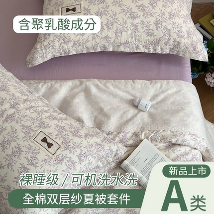 帕拉美拉 2025新款全棉双层纱玉米聚乳酸夏被春秋被冬被玉米被 三件套四件套 瑞莎（紫）
