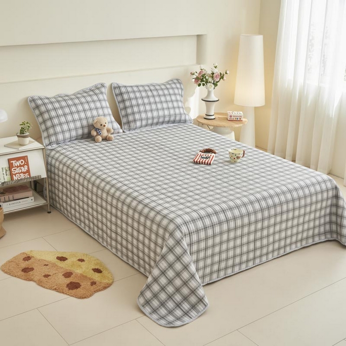 91家纺网 家纺一手货源 找家纺 子由家居 2025新款纯棉印花夹棉床盖 棉花被-灰色格