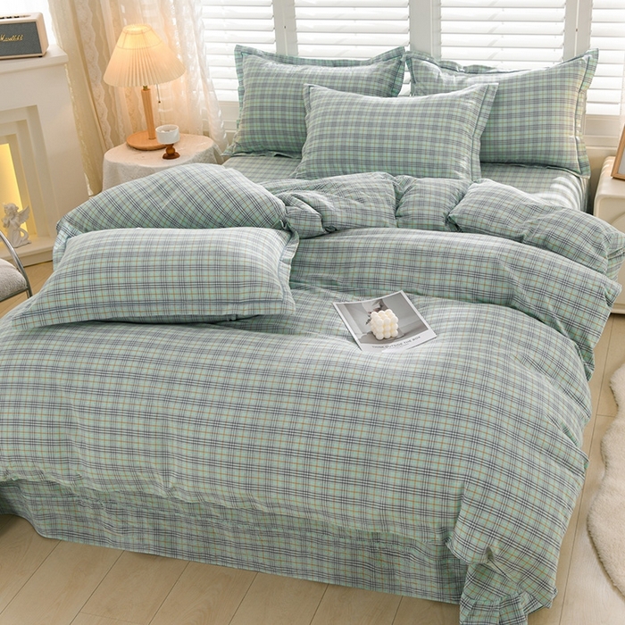 91家纺网 家纺一手货源 找家纺 润淳家居 2025新款A类全棉水洗棉四件套三件套 草原 绿