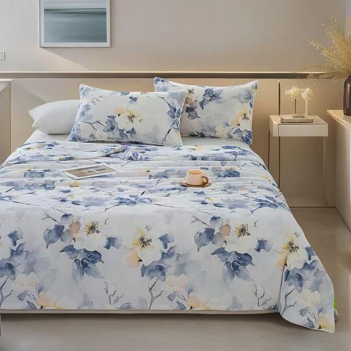 91家纺网 家纺一手货源 找家纺 欧雅搁家纺 2025新款3D数码印花有氨冷感冰激淋凉感丝夏被空调被大豆纤维被子夏凉被 幽兰花谷